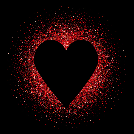 Black heart on the red glittering background. Design template for wedding, romantic, love cards, invitations and etcのイラスト素材