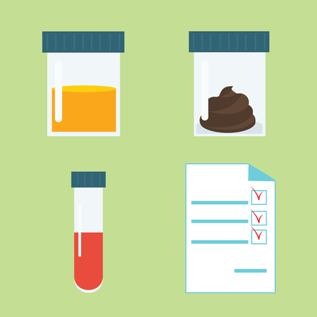 Set of popular medical tests: blood, urine, feces in container. Medical analysis vector illustration in flat style Set of popular medical tests: blood, urine, feces in container. Medical analysis vector illustration in flat style