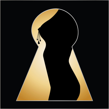 Silhouette of a woman body seen through a key hole. Erotic vector illustrationのイラスト素材