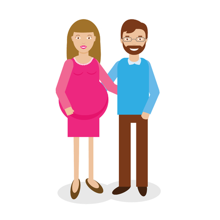 Man and pregnancy woman vector illustration. Isolated couple. Happy parents, family, mother and father, babybirth themeのイラスト素材