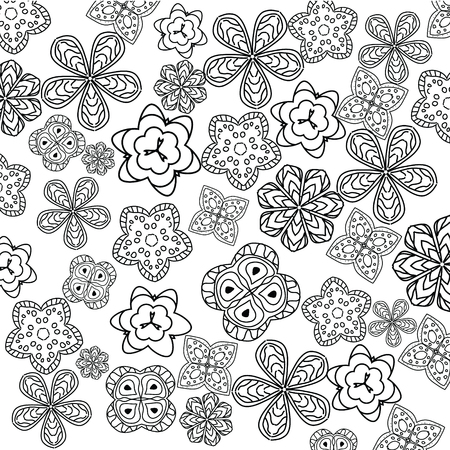 Relaxing coloring page with flowers for kids and adult, art therapy, meditation coloring book vector illustration, printable sheet, abstract lace backgroundのイラスト素材