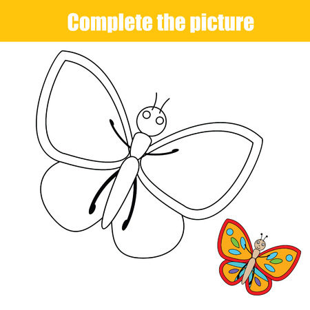 Complete the picture children educational drawing game. Animals theme. Coloring page for kids. Printable vector illustrationのイラスト素材