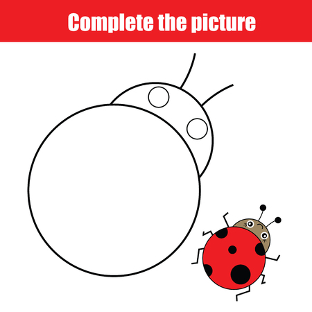 Complete the picture children educational drawing game. Animals theme. Coloring page for kids. Printable vector illustrationのイラスト素材