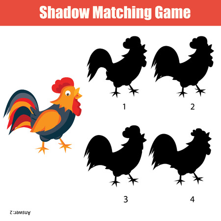 Shadow matching game for kids. Find the right shadow for roosterのイラスト素材