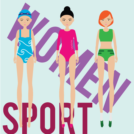 Women sport team. Swimmer, runner, gymnast in sport outfitのイラスト素材