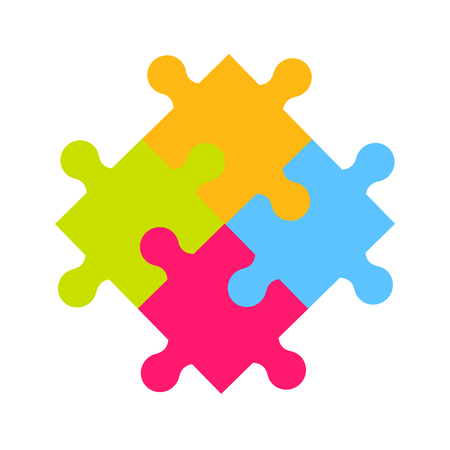 Colorful four pieces puzzle abstract vector illustration. isolated desgin elements for flyers, brochures, infographics, bannersのイラスト素材
