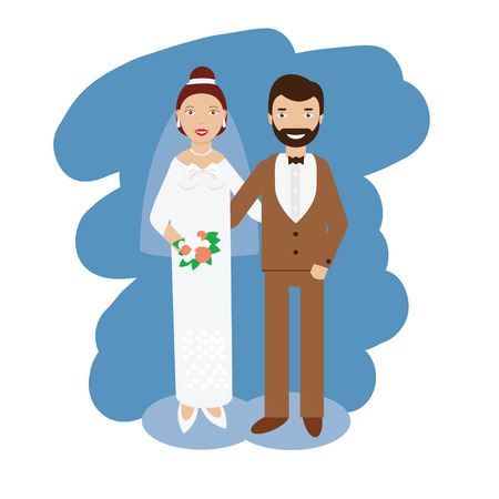 Wedding couple. Bride and groom smiling pair in wedding dress code. Vector illustrationのイラスト素材
