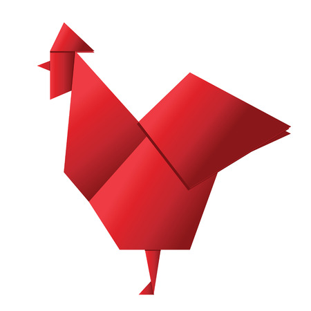 Red rooster in origami style icon. Vector illustration of 2017 new year symbol. Isolated design element for calendars, cards and other businessのイラスト素材