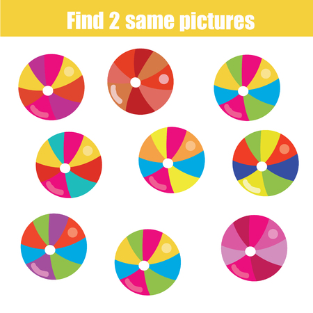 Find the same pictures children educational game. Find equal pairs of balls kids activityのイラスト素材