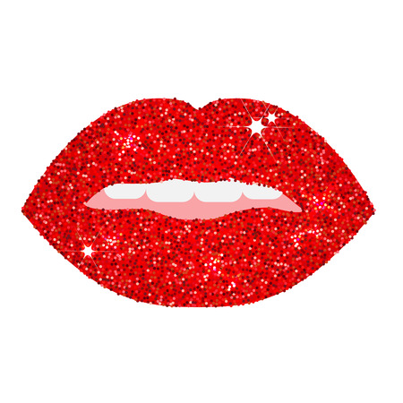 illustration of red glittering sexy lips isolated on whiteのイラスト素材