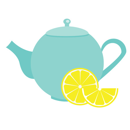 Teapot with lemon. Blue Tea kettle vector illustration, icon, isolated design elementのイラスト素材