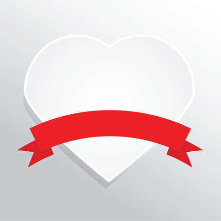 Paper heart with red ribbon. Vector illustration in realistic style. Design element, mockup for Valentine cards, romantic, wedding design, social media bannersのイラスト素材