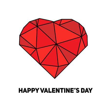 Artistic creative St Valentines day card with red geometric heart symbol. Fashionable greeting card design template, flyerのイラスト素材