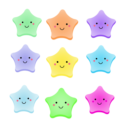 Cute kawaii stars. Isolated design elements for kids, babies and children design with smiling sky characters. Vector collectionのイラスト素材