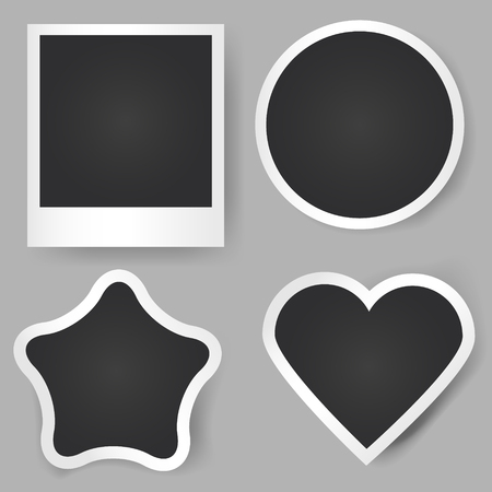 Vector realistic photo frames. Different shapes. Classic, star, circle, heart. Template for applications and design, scrapbookのイラスト素材