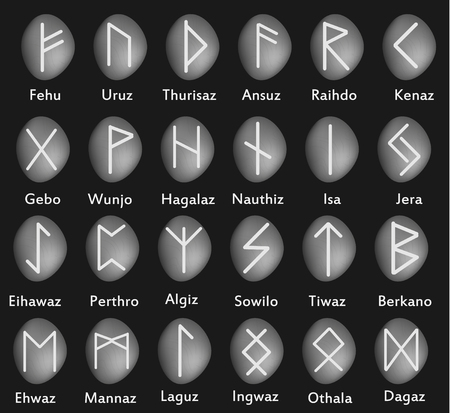 Classic runes. Runic alphabet on stones. Celtic, Scandinavian ancient symbols, letters.のイラスト素材