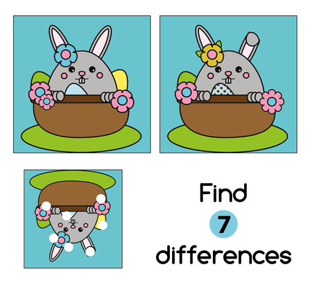 Find the differences educational children game with answer. Kids activity sheet with cute Easter bunny characterのイラスト素材