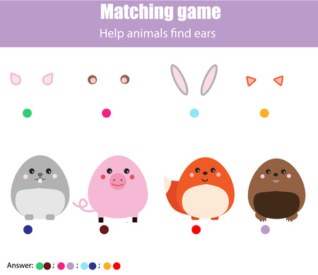 Matching children educational game. Help animals find ears. Activity for pre shool years kidsのイラスト素材