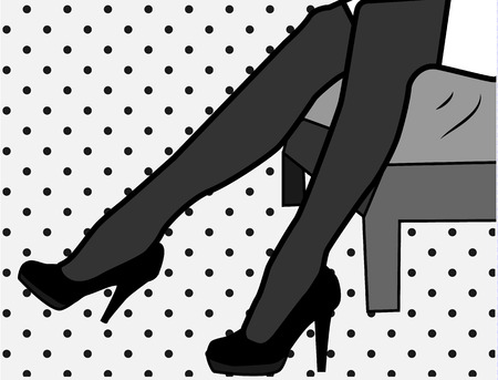 Sexy women legs in high heels shoes and black stockings. Pop art style illustration, black and white tonesのイラスト素材