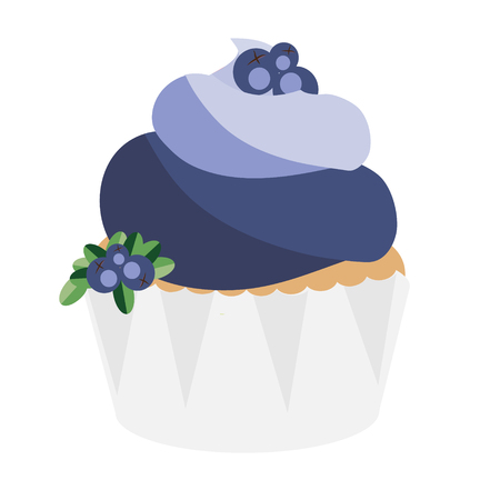 Blueberry cupcake with berries isolated on white. Design elements, icon, illustration. Sweet bakeryのイラスト素材