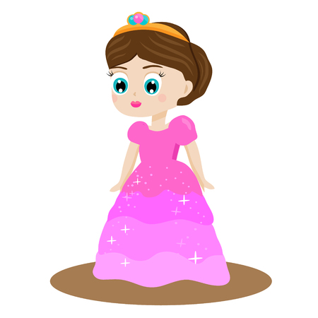 Cute kawaii fairy tale princess in pink dress and crown.のイラスト素材