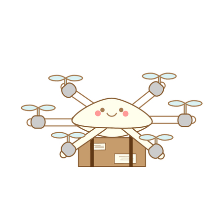Delivery drone. Cute flying robot shipping mail, post box. Vector illustrationのイラスト素材