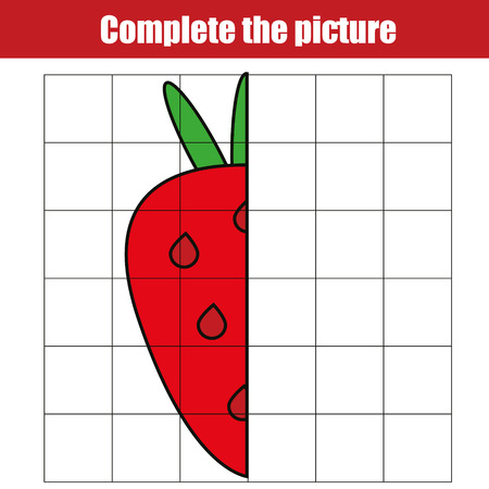 Copy by grid. Complete the picture children educational game, coloring page. Kids activity sheet with strawberry. Printable drawing worksheetのイラスト素材