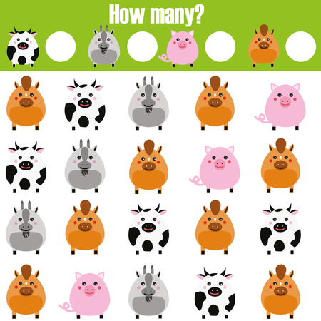 Counting educational children game, kids activity worksheet. How many objects.のイラスト素材