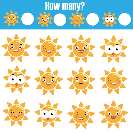 Counting educational children game, kids activity sheet. How many objects task. Learning mathematics, numbers, addition themeのイラスト素材