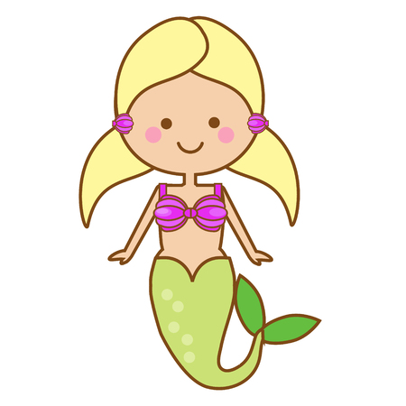 Cute kawaii Mermaid character in Cartoon Style. vector illustration. Fairy undine princess. Sticker, kids vector illustration,のイラスト素材