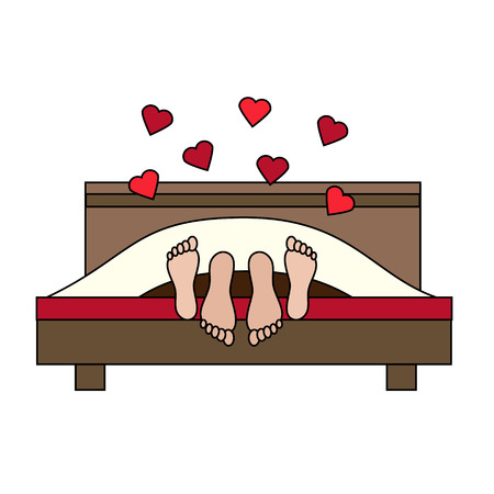 Couple having sex in bed. Family, lovers making love. St Valentine's day, romantic, love, honeymoon design element, icon. Vector illustrationのイラスト素材