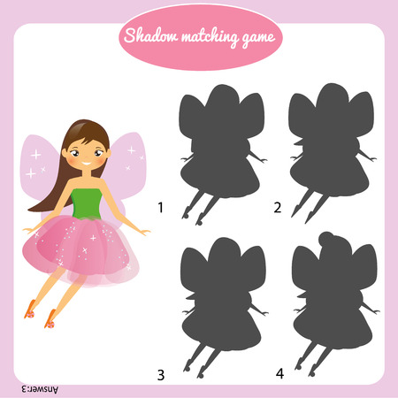 Shadow matching game for children. Find the right shadow. Activity for preschool kids with beautiful fairy characterのイラスト素材