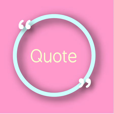 Blue circle shape paper Frame with commas for your text. Quote bubble in realistic style on bright pink background. Design templateのイラスト素材