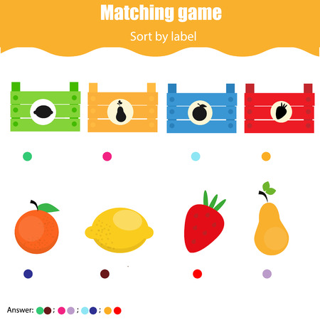Educational children game. Matching game worksheet for kids. Match by shape. Sorting objects for toddlers.のイラスト素材