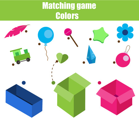 Educational children game. Matching game worksheet for kids. Match by color. Sorting objects for toddlers.のイラスト素材