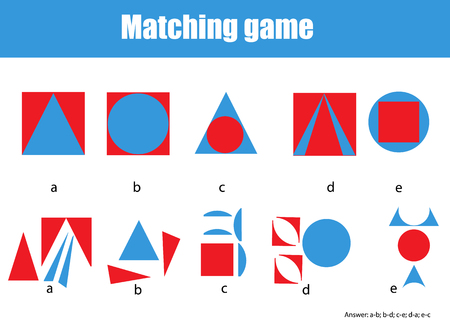 Educational children game. Matching game worksheet for kids. Match by shape. Learning whole and partsのイラスト素材