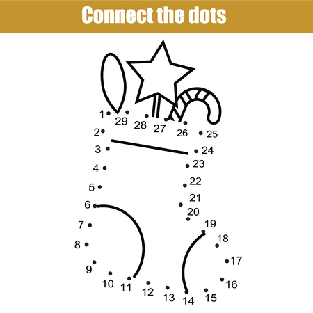 Connect the dots children educational drawing game. Dot to dot by numbers game for kids. Printable worksheet activity for New Year, Christmas holidays theme.のイラスト素材