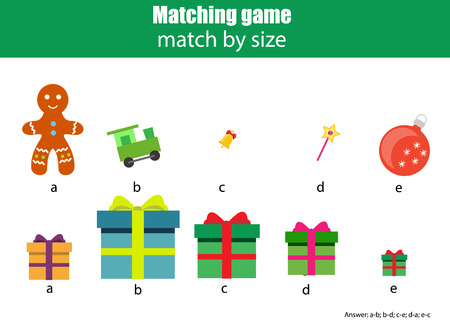 Matching children educational game. Match by size. Activity for pre school years kids and toddlers. Christmas, new year theme.のイラスト素材
