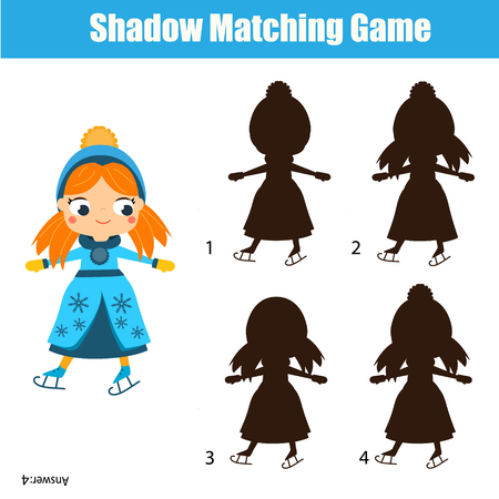 Shadow matching game for children. Find the right shadow. Activity for preschool kids with ice skating girlのイラスト素材