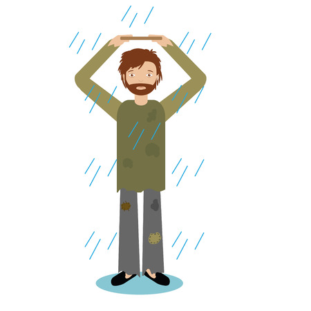 Homeless man standing in rain Vector illustrationのイラスト素材
