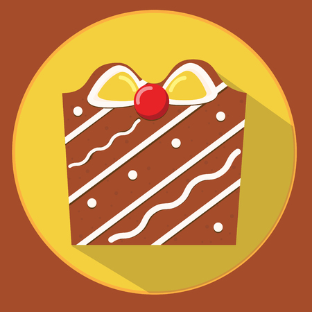 Christmas cookie, gingerbread gift box. Flat vector icon with long shadow. New Year food.のイラスト素材