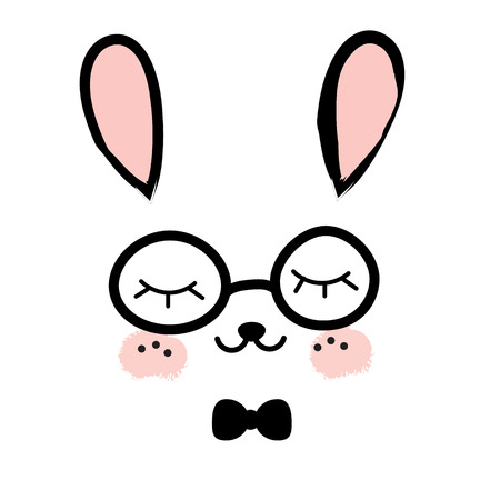 Cute rabbit, bunny. Sweet little hare. Cartoon animal face. Print for kids, toddlers and babies fashion.のイラスト素材