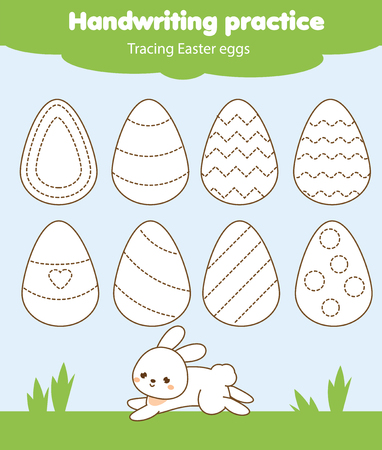 Easter activity. Tracing lines for toddlers. Handwriting practice sheet. Educational children game, printable worksheet for kids. Drawing easter eggsのイラスト素材
