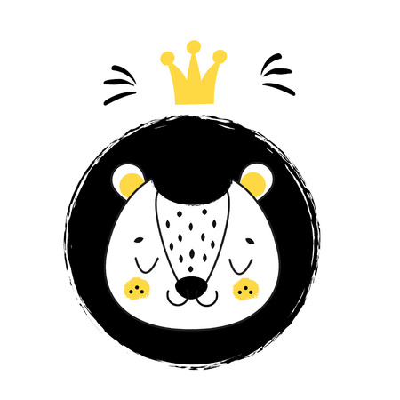 Cute lion face Hand drawn  with crown in Scandinavian style.のイラスト素材