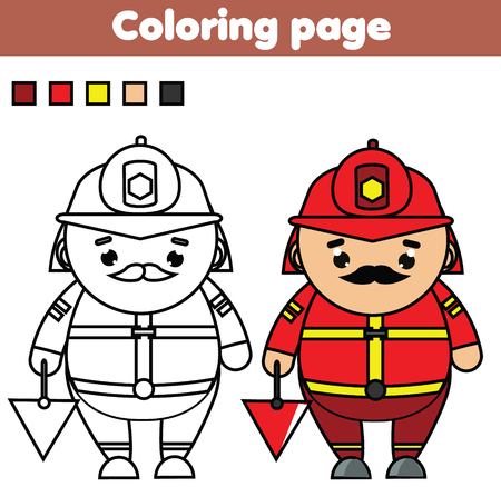 Fireman. Coloring page. Color the picture. Educational children game, drawing kids activity, printable sheet for toddlersのイラスト素材