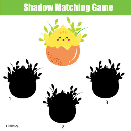 Shadow matching game for children. Find the right shadow for chicken. Activity for preschool kids and toddlersのイラスト素材