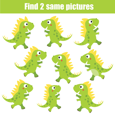 Find the same pictures children educational game. Find equal pairs of dinosaur kids activity. Animals theme.のイラスト素材