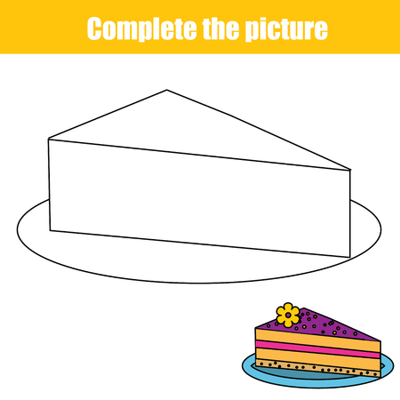 Complete the piture drawing activity with cake. Children educational game, printable worksheetのイラスト素材