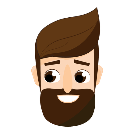 Cartoon bearded man face. Friendly hipster male avatar, user iconのイラスト素材