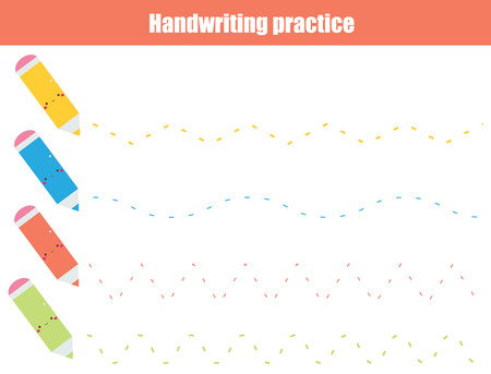 Handwriting practice sheet. Educational children game, printable worksheet for kids. Tracing wavy lines and zig zagのイラスト素材